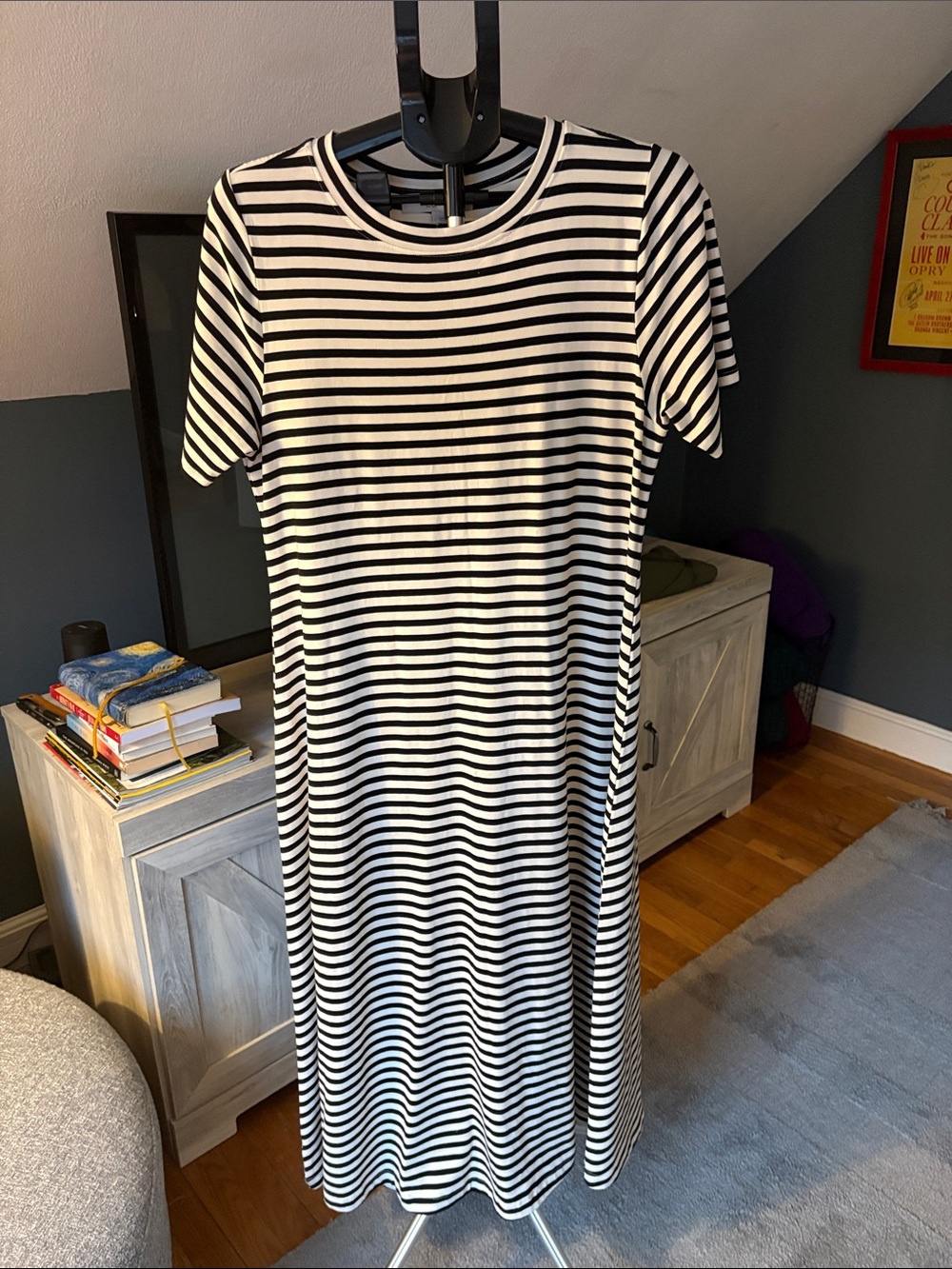 Loft Black and White Striped T-Shirt Dress